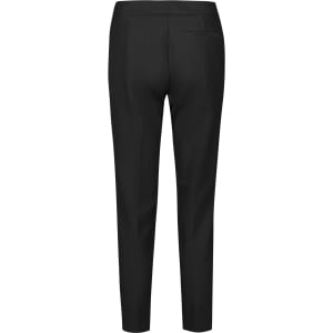 A pair of black women's slim leg pants with a mid-waist design, featuring a back pocket.