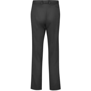 A pair of women's tapered leg slacks in black with an adjustable waist and a logo.