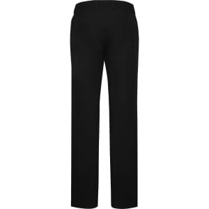 Black women's slacks with an adjustable waist, featuring a sleek design and straight leg cut.