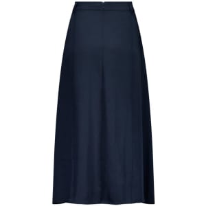 A navy women's skirt with a smooth finish and a relaxed silhouette, featuring a zip closure at the back.