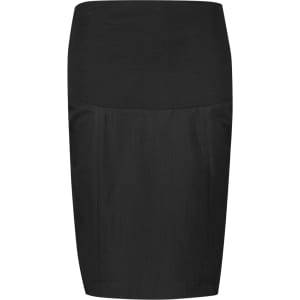 A black maternity skirt with a fitted design and stretchy waistband. Includes a simple, sleek look with no visible branding.