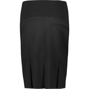 A black maternity skirt featuring a comfortable waistband and a pleated design. It includes a pocket.