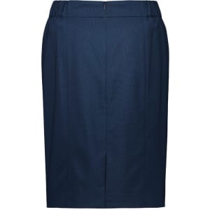A navy functional pencil skirt featuring a simple design and elastic waistband. It has a discreet logo.