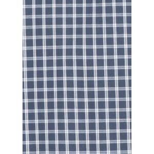 A patterned fabric featuring a navy blue and white check design, suitable for a long sleeve shirt.
