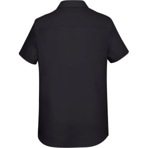 A black women's Charlie short sleeve button-up shirt featuring a simple back design and a collar.