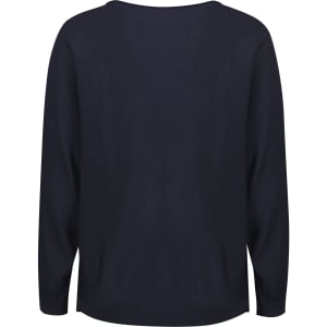 A navy batwing sweater top with long sleeves and a relaxed fit, featuring a simple back design.