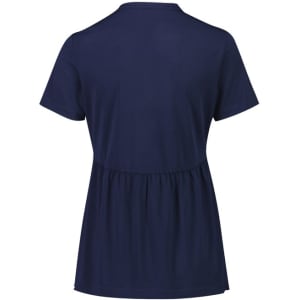 A navy blue women's tunic with a relaxed fit and short sleeves, featuring a gathered waist.