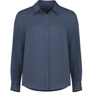 A navy long sleeve shirt with a collared neckline and button-up front, featuring long sleeves and a relaxed fit.