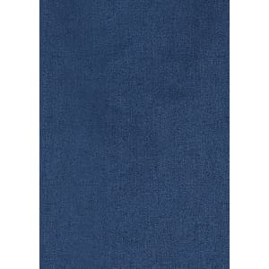 A dark blue fabric with a smooth texture, suitable for button-up shirts. Features a logo.