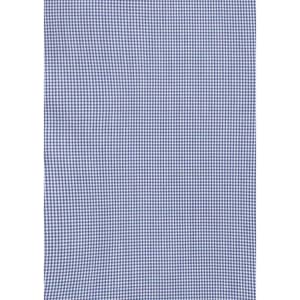 A patterned navy and white fabric featuring a small check design, suitable for a button-up shirt.