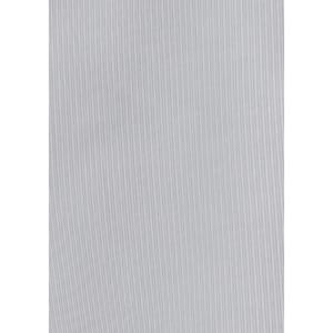 A women's button-up shirt in a light grey with subtle vertical stripes and 3/4 sleeves, featuring a logo.