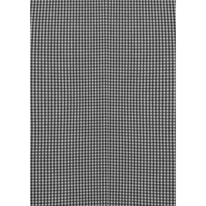 A black and white check-patterned women's button-up shirt with 3/4 sleeves and a subtle logo.