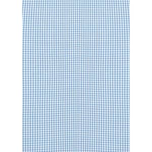 A blue and white check patterned long sleeve shirt in a button-up style with a logo.