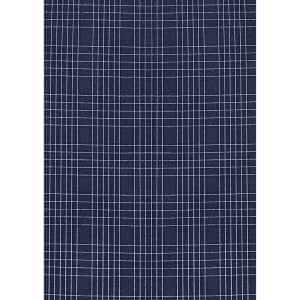 A patterned fabric featuring dark navy and white checked designs, suitable for a button-up shirt.