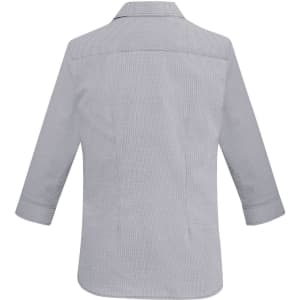 A grey women's Jagger 3/4 sleeve button-up shirt with a classic collar and back yoke. It features a logo.