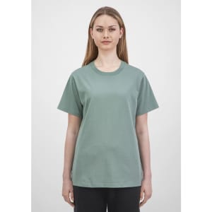A women's short sleeve tee in a soft green colour, featuring a classic crew neck and a relaxed fit.