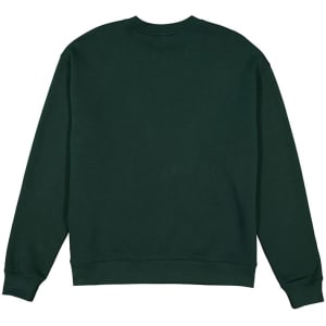A dark green crew sweatshirt featuring a plain back and cuffed sleeves. It has an embedded logo.