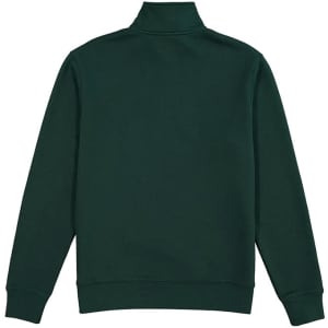 A green men's 1/4 zip jumper with a high collar and long sleeves, featuring a logo on the back.