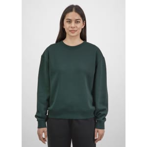 A dark green women's crew sweatshirt with a relaxed fit and long sleeves, featuring a plain design.