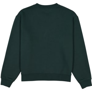 A green women's crew sweatshirt, featuring long sleeves and ribbed cuffs, with a solid back design.