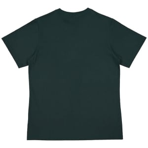 A dark green women's short sleeve tee, featuring a simple design and a plain back. It includes a logo.