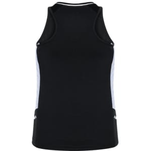 A black women's singlet featuring white side panels and a small logo on the front.