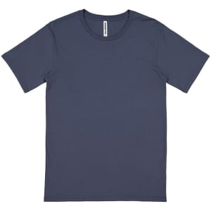 A navy short sleeve t-shirt with a round neck and no visible designs. It features a brand logo.