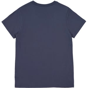 A navy blue women's short sleeve tee featuring a simple design and a logo.