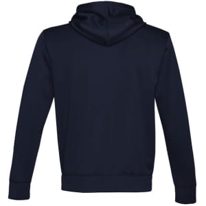 A navy blue hoodie featuring a hood and long sleeves, with a simple, clean design at the back.