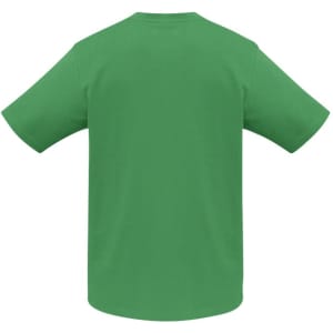 A bright green short sleeve tee for kids, featuring a plain design with a logo on the front.