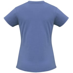 A women's short sleeve tee in blue, featuring a fitted shape and a plain back design.