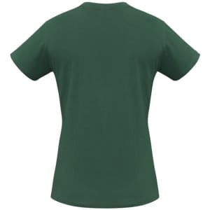 A green women's short sleeve tee with a classic cut and a smooth back design. Features a logo on the front.