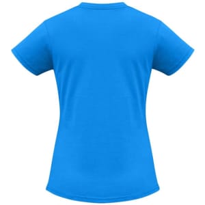 A blue women's short sleeve tee featuring a regular fit and a simple back design.