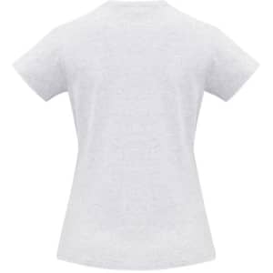 A grey women's short sleeve tee featuring a fitted design and a logo at the back.