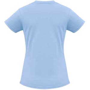 A light blue women's ice short sleeve tee with a fitted design and short sleeves. Features a branding logo.