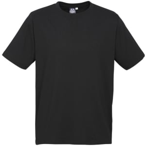 A black short sleeve t-shirt with a relaxed fit and a logo on the label area.