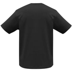 A black short sleeve tee with a relaxed fit, featuring a logo on the back.