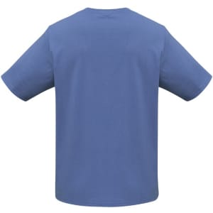 A blue men's short sleeve T-shirt with a plain back and a small logo.