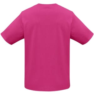 A pink short sleeve tee featuring a relaxed fit and a simple design. The back view displays its solid colour and absence of graphics.