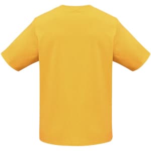 A yellow short sleeve tee with a relaxed fit and no visible design on the back. It features a logo on one side.