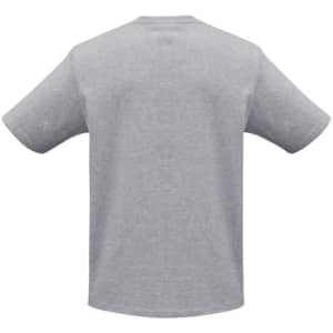 A grey short sleeve T-shirt with a relaxed fit. It features a simple design and has a logo.