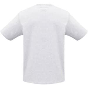 A grey short sleeve t-shirt with a loose fit, featuring a logo on the back. Ideal for casual wear.