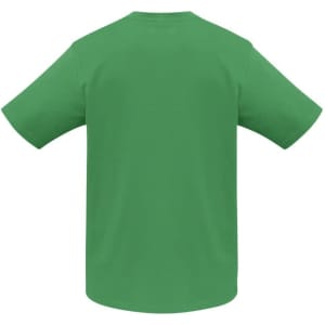 A green short-sleeve T-shirt with a plain back and no visible design or logo.