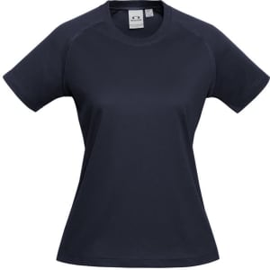 A women's sprint short sleeve tee in navy blue with a fitted design and a small logo on the chest.
