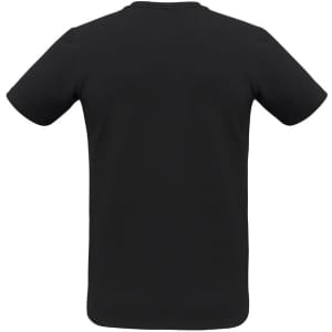 A black men's short sleeve tee with a classic cut, featuring a logo on the back.