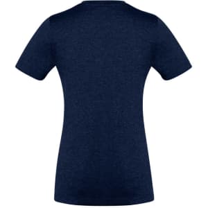 A women's short sleeve tee in navy blue, featuring a fitted design and a branded logo.