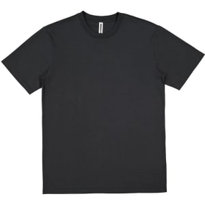 A black short sleeve tee with a crew neck and a plain design. Features a logo on the label.