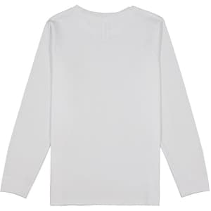 A white long sleeve tee for kids, featuring a plain back, with a small logo.