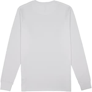 A long sleeve tee in white, featuring a back view and a small logo at the hem.