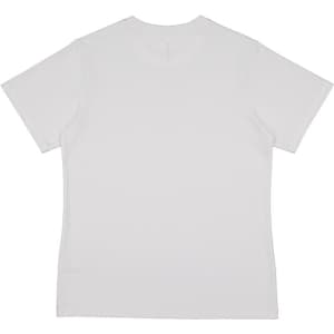 A white women's short sleeve tee with a simple, clean design and no visible branding on the back.